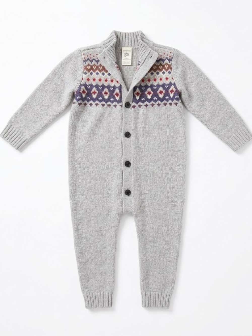 BABY Bgosh Fair Isle Knit One-Piece Romper 24m Gray Cabincore Cozy